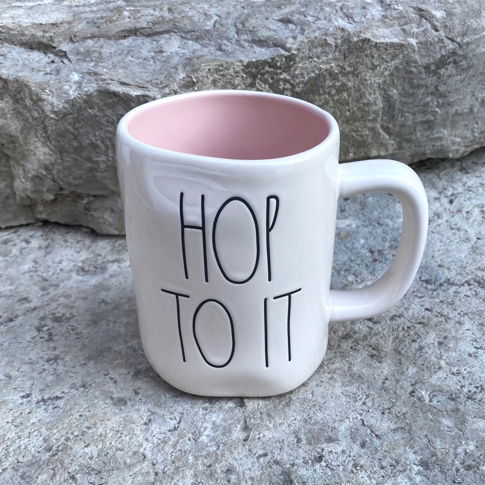 Rae Dunn Hop to It Mug with Pink In…